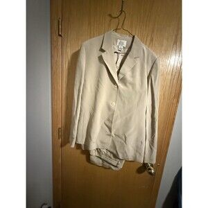 Womens Size 16 Champagne Business Suit 100% Silk Blazer Pants 2-Piece